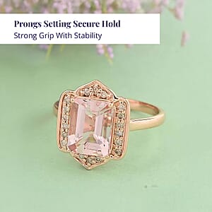 Luxoro 14K Rose Gold AAA Pink Morganite and I2 Diamond Ring (Size 8.0) 2.25 ctw