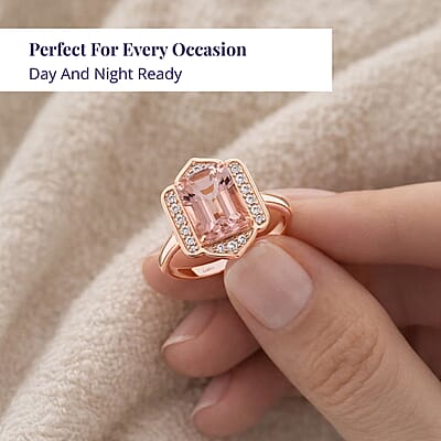 Luxoro 14K Rose Gold AAA Pink Morganite and I2 Diamond Ring (Size 8.0) 2.25 ctw