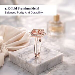 Luxoro 14K Rose Gold AAA Pink Morganite and I2 Diamond Ring (Size 9.0) 2.25 ctw