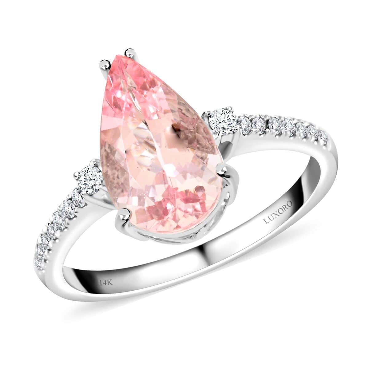 Luxoro 14K White Gold AAA Pink Morganite and I2 Diamond Ring (Size 10.0) 2.15 ctw image number 0