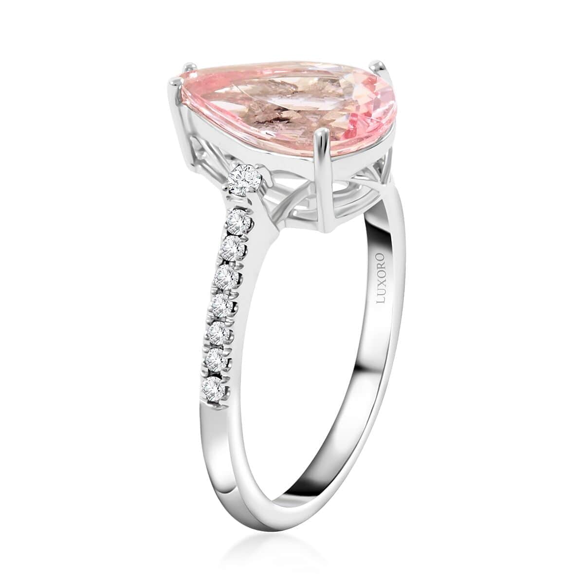 Luxoro 14K White Gold AAA Pink Morganite and I2 Diamond Ring (Size 10.0) 2.15 ctw image number 3