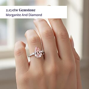 Luxoro 14K White Gold AAA Pink Morganite and I2 Diamond Ring (Size 6.0) 2.15 ctw