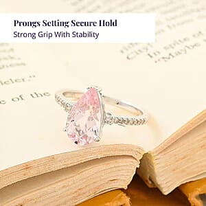 Luxoro 14K White Gold AAA Pink Morganite and I2 Diamond Ring (Size 6.0) 2.15 ctw