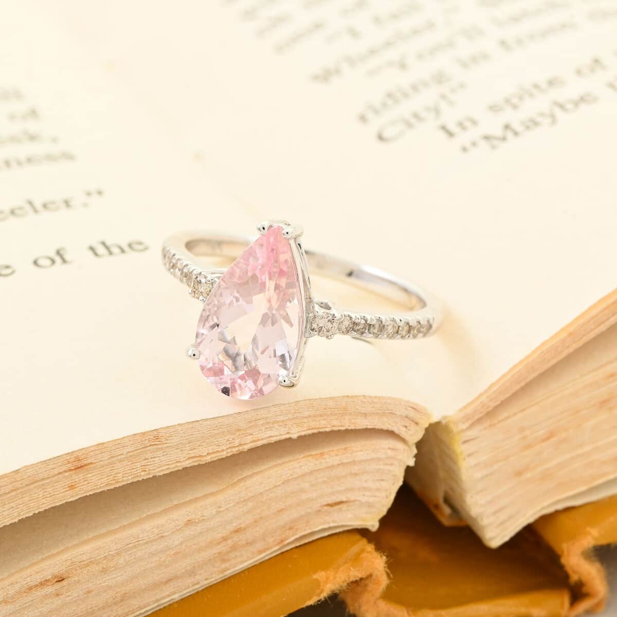 Luxoro 14K White Gold AAA Pink Morganite and I2 Diamond Ring (Size 7.0) 2.15 ctw image number 1