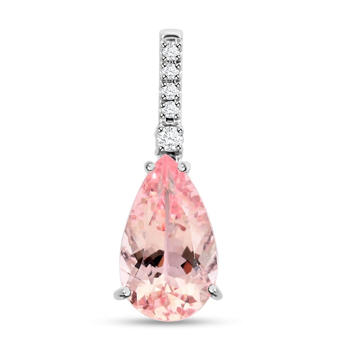 Luxoro 14K White Gold AAA Pink Morganite and I2 Diamond Pendant 2.00 ctw image number 0