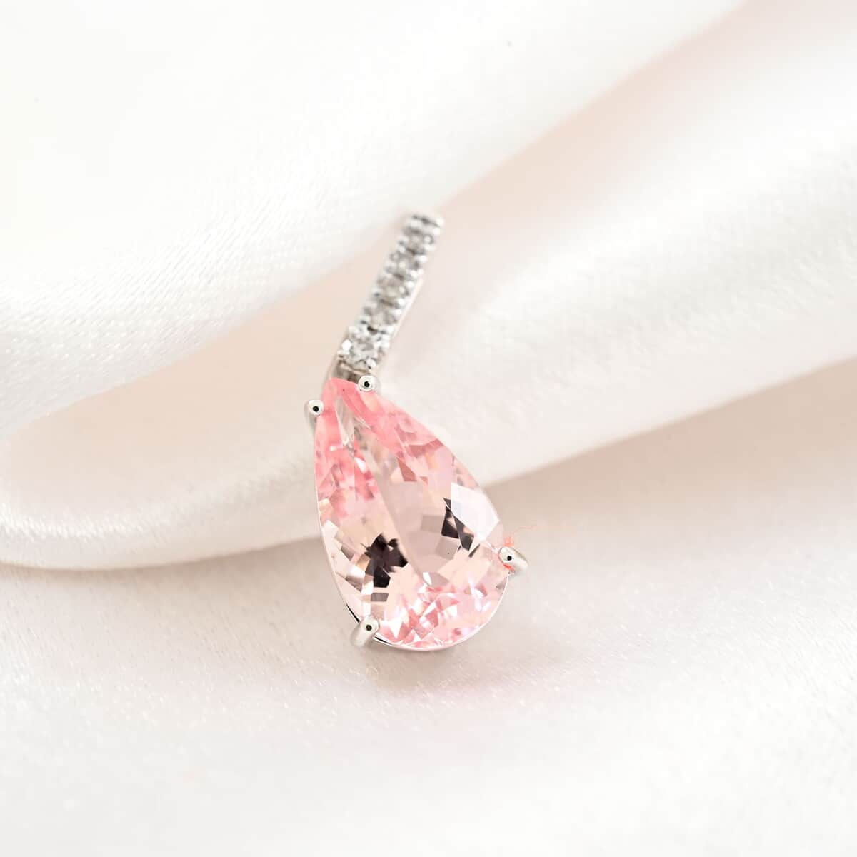 Luxoro 14K White Gold AAA Pink Morganite and I2 Diamond Pendant 2.00 ctw image number 1