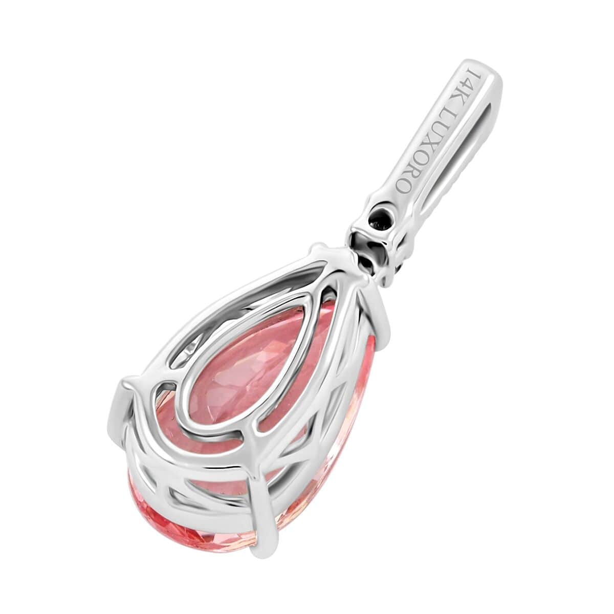 Luxoro 14K White Gold AAA Pink Morganite and I2 Diamond Pendant 2.00 ctw image number 4