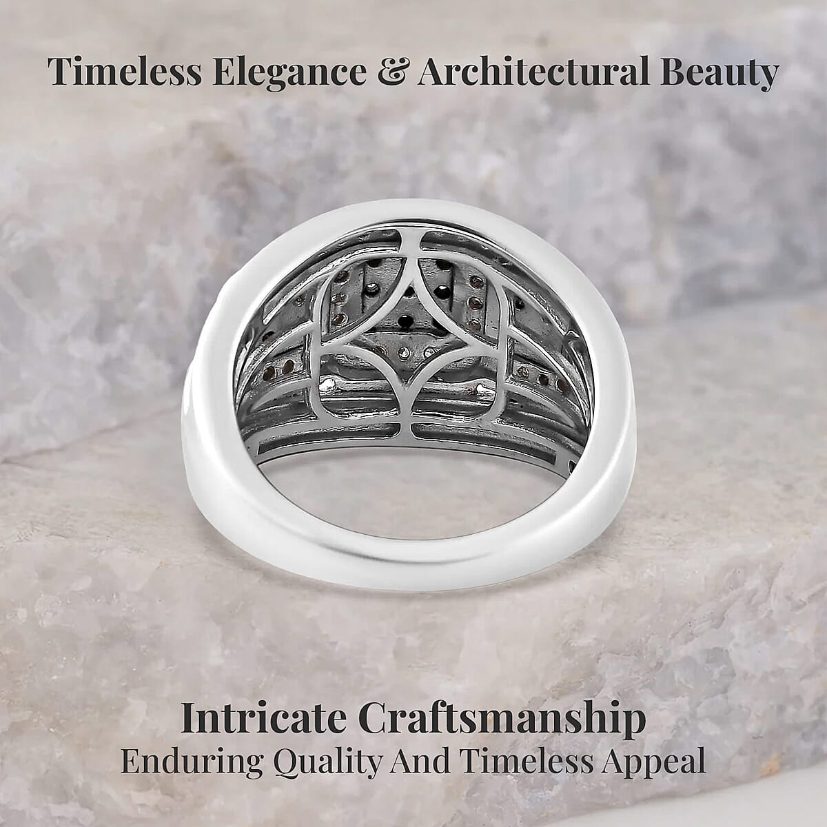 Yellow Diamond (IR), White Diamond Ring in Platinum Over Sterling Silver (Size 7.0) 1.00 ctw image number 3