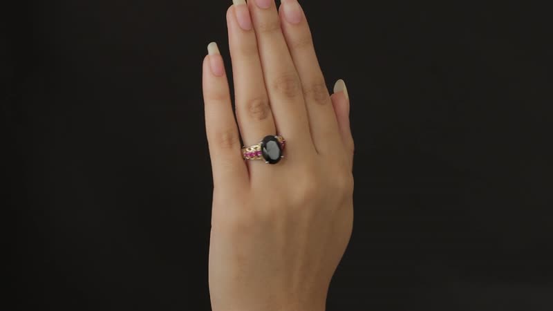 Australian Black Tourmaline and Niassa Ruby Ring in Sterling Silver