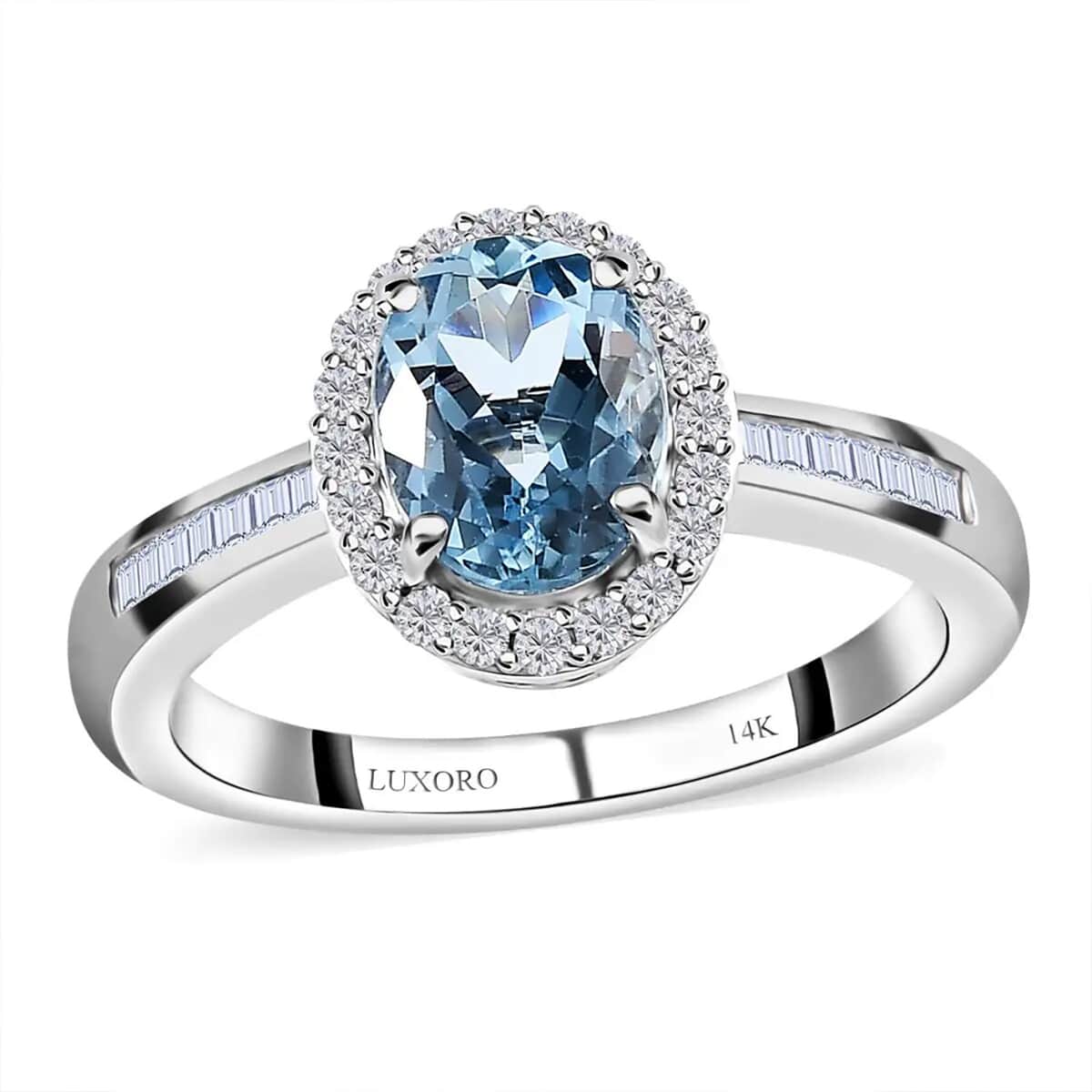 Luxoro 14K White Gold AAA Santa Maria Aquamarine and G-H I2 Diamond Halo Ring (Size 7.0) 1.50 ctw image number 0
