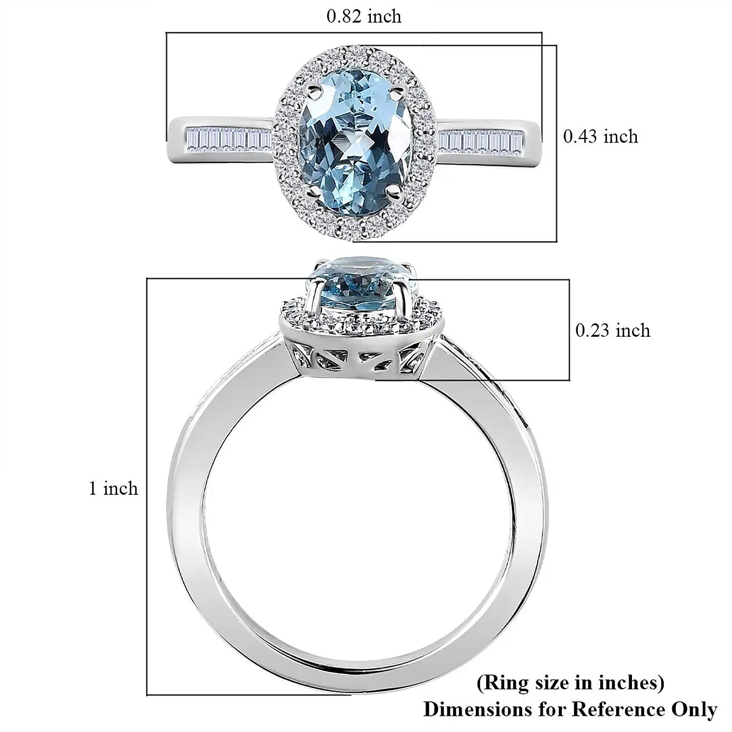 Luxoro AAA Santa Maria Aquamarine and G-H I2 Diamond 1.50 ctw Halo Ring in 14K White Gold (Size 7.0)