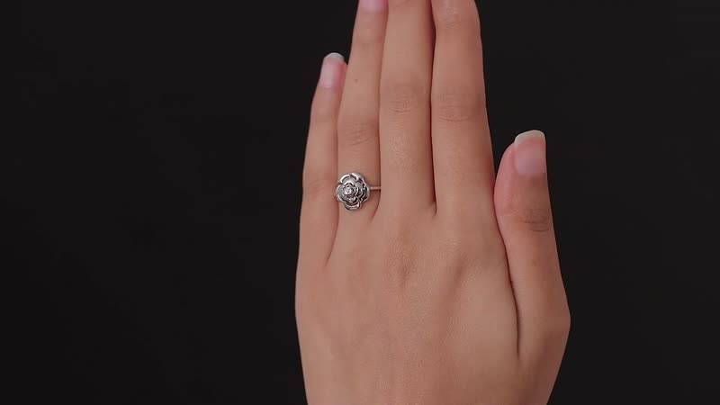 Diamond Accent Floral Ring in Platinum Over Sterling Silver (Size 10.0)