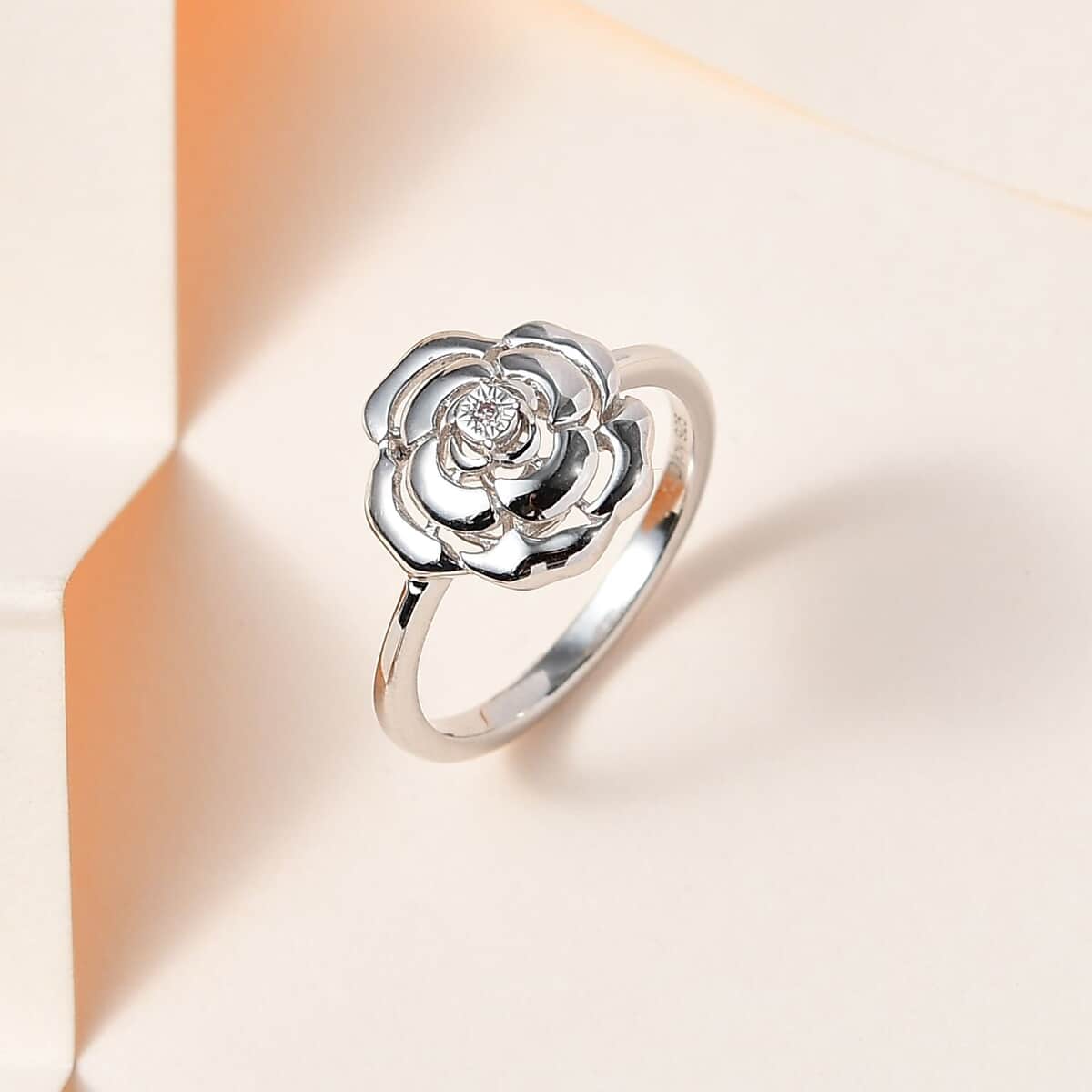 Diamond Accent Floral Ring in Platinum Over Sterling Silver (Size 10.0) image number 1