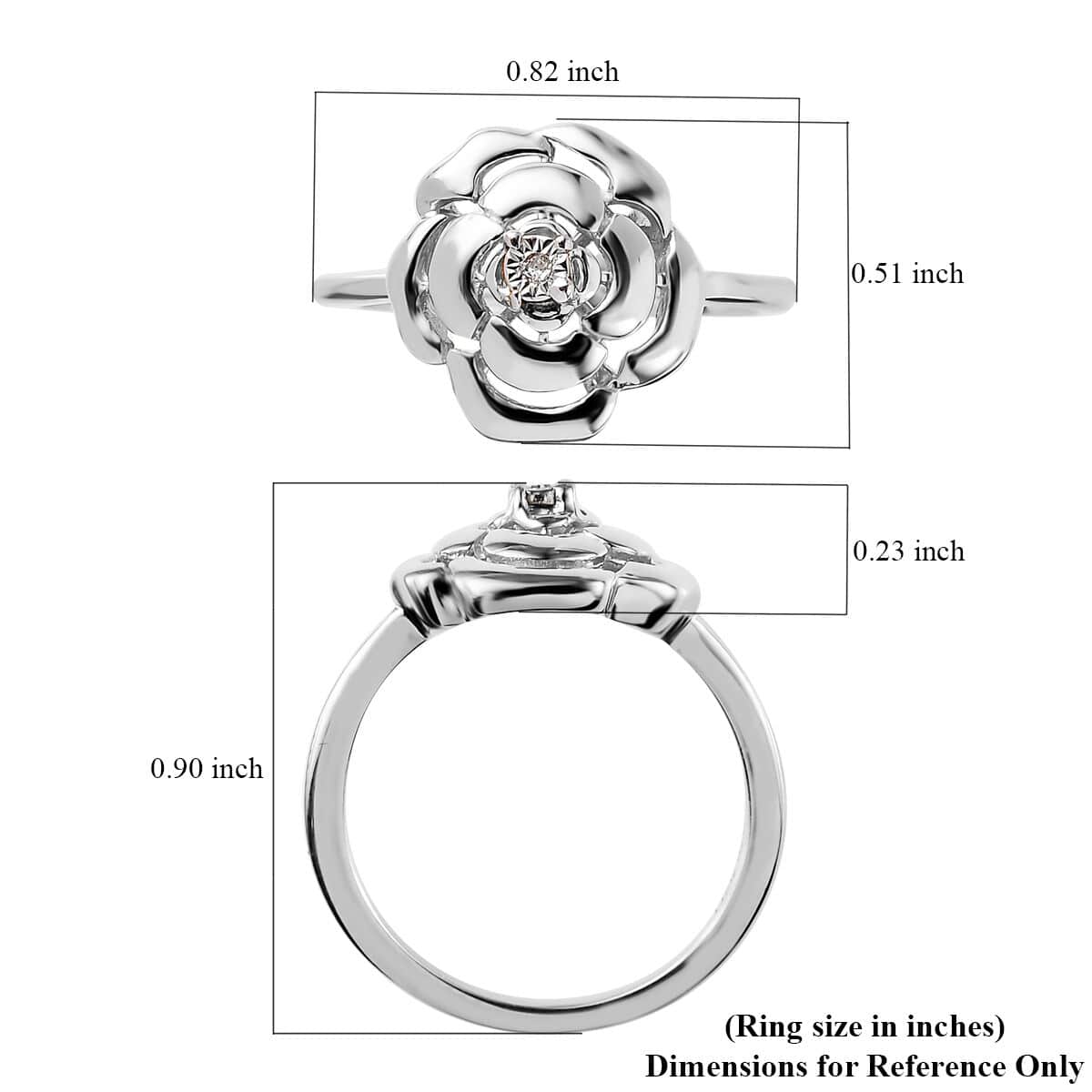 Diamond Accent Floral Ring in Platinum Over Sterling Silver (Size 10.0) image number 5