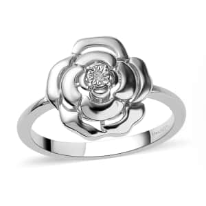 Diamond Accent Floral Ring in Platinum Over Sterling Silver (Size 6.0)