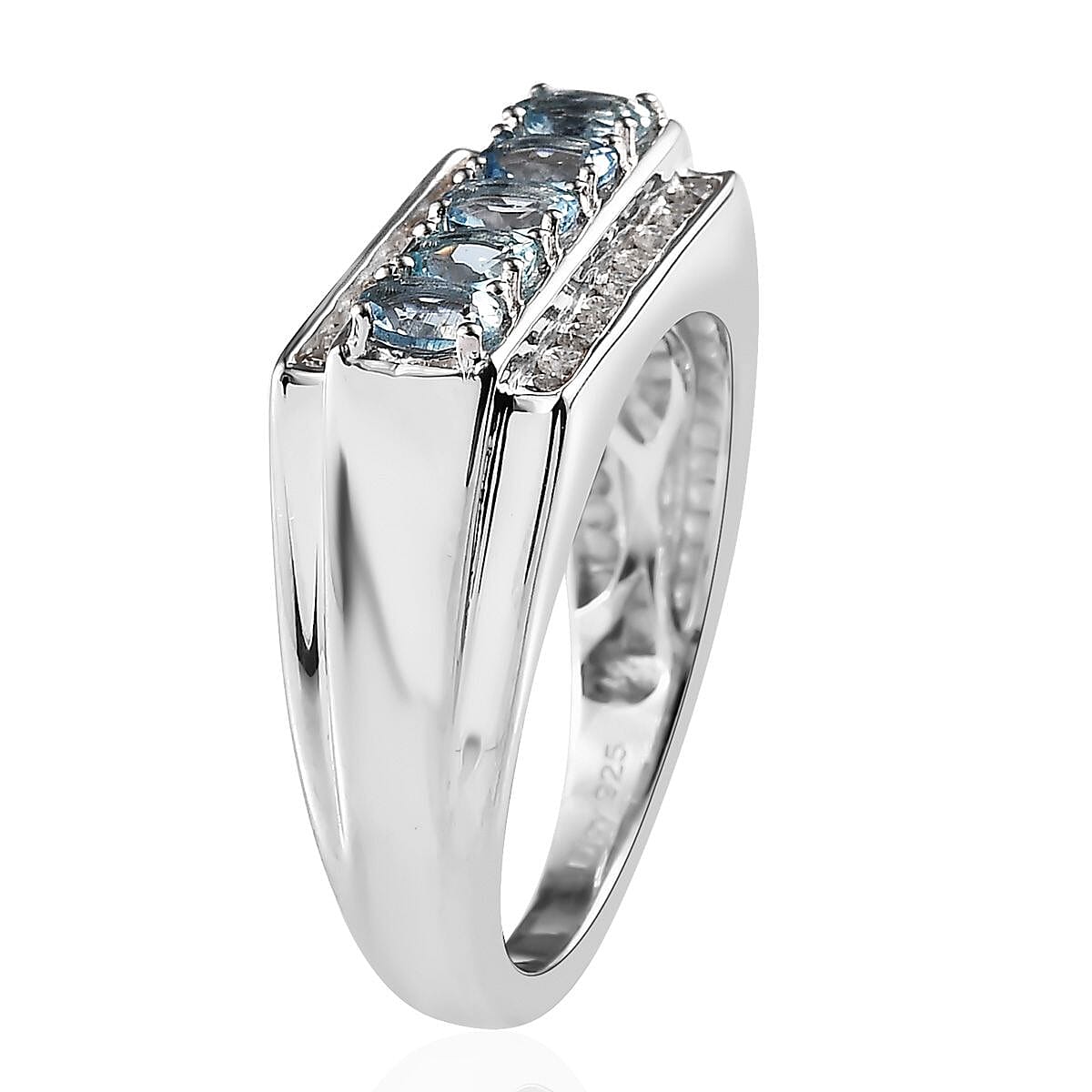 Santa Maria Aquamarine and Moissanite Men's Ring in Platinum Over Sterling Silver (Size 14.0) 1.00 ctw image number 3