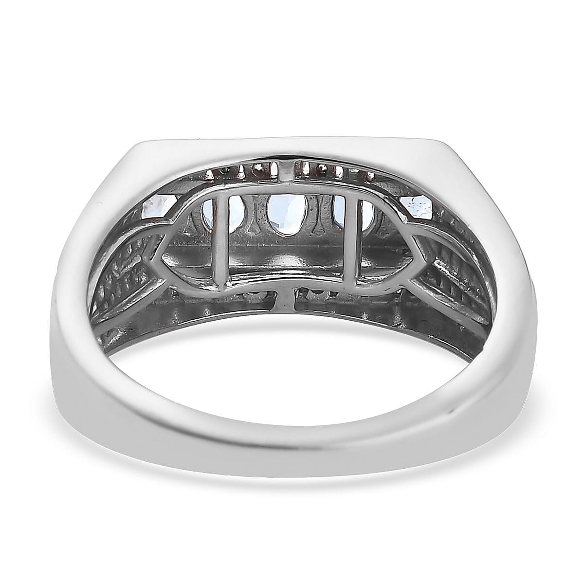 Santa Maria Aquamarine and Moissanite Men's Ring in Platinum Over Sterling Silver (Size 10.0) 1.15 ctw