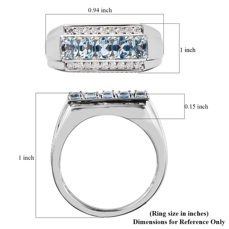 Santa Maria Aquamarine and Moissanite Men's Ring in Platinum Over Sterling Silver (Size 10.0) 1.15 ctw