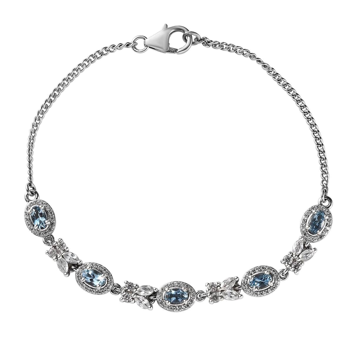 Santa Maria Aquamarine and White Zircon Butterfly Bracelet in Platinum Over Sterling Silver (7.25 In) 2.90 ctw image number 0