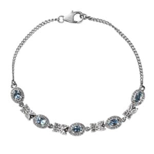 Santa Maria Aquamarine and White Zircon Butterfly Bracelet in Platinum Over Sterling Silver (7.25 In) 2.90 ctw