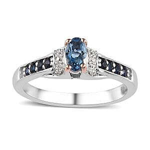 Santa Maria Aquamarine and Multi Gemstone Ring in Vermeil YG and Platinum Over Sterling Silver (Size 7.0) 0.50 ctw