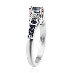 Santa Maria Aquamarine and Multi Gemstone Ring in Vermeil YG and Platinum Over Sterling Silver (Size 7.0) 0.50 ctw