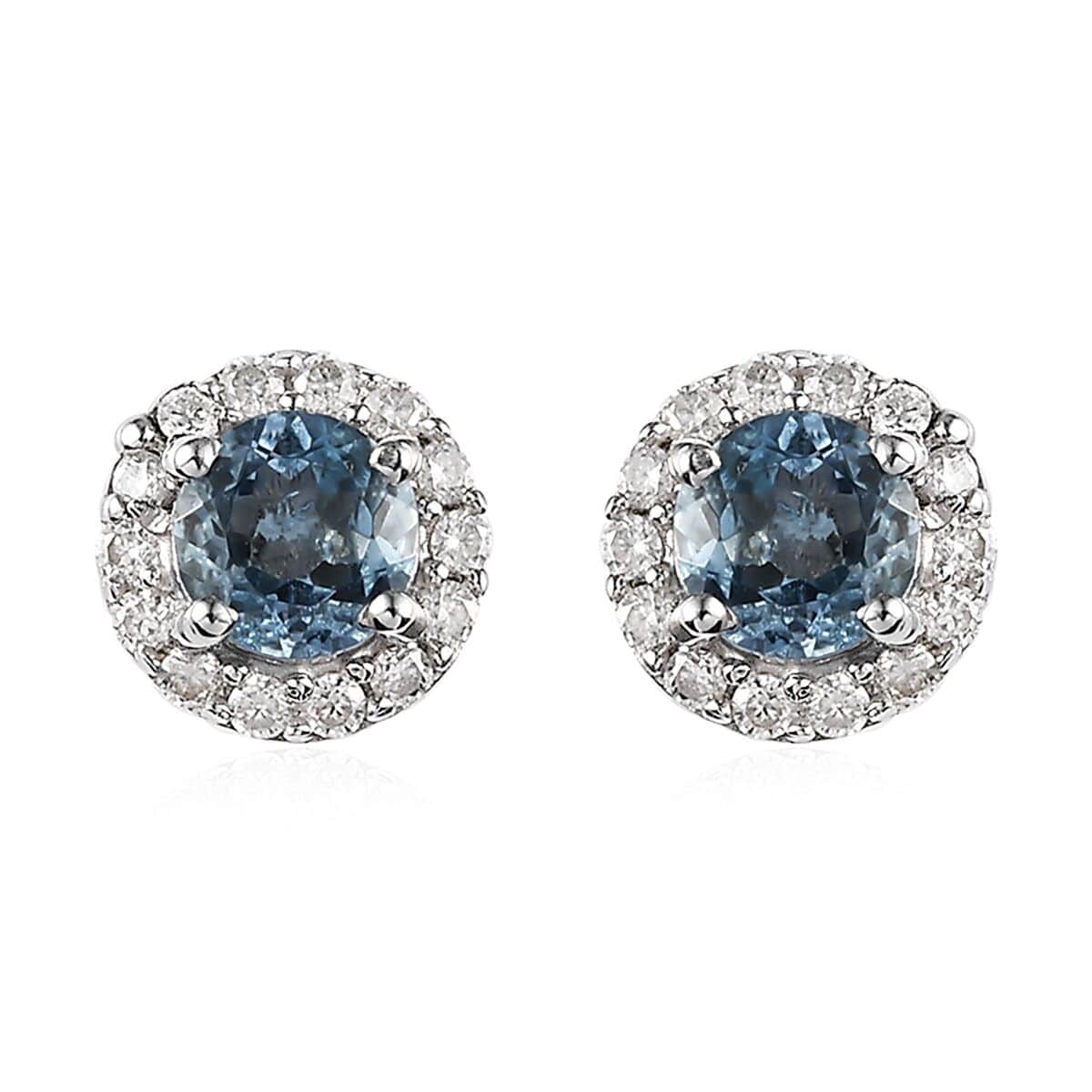 Santa Maria Aquamarine and Moissanite Halo Stud Earrings in Platinum Over Sterling Silver 0.80 ctw image number 0