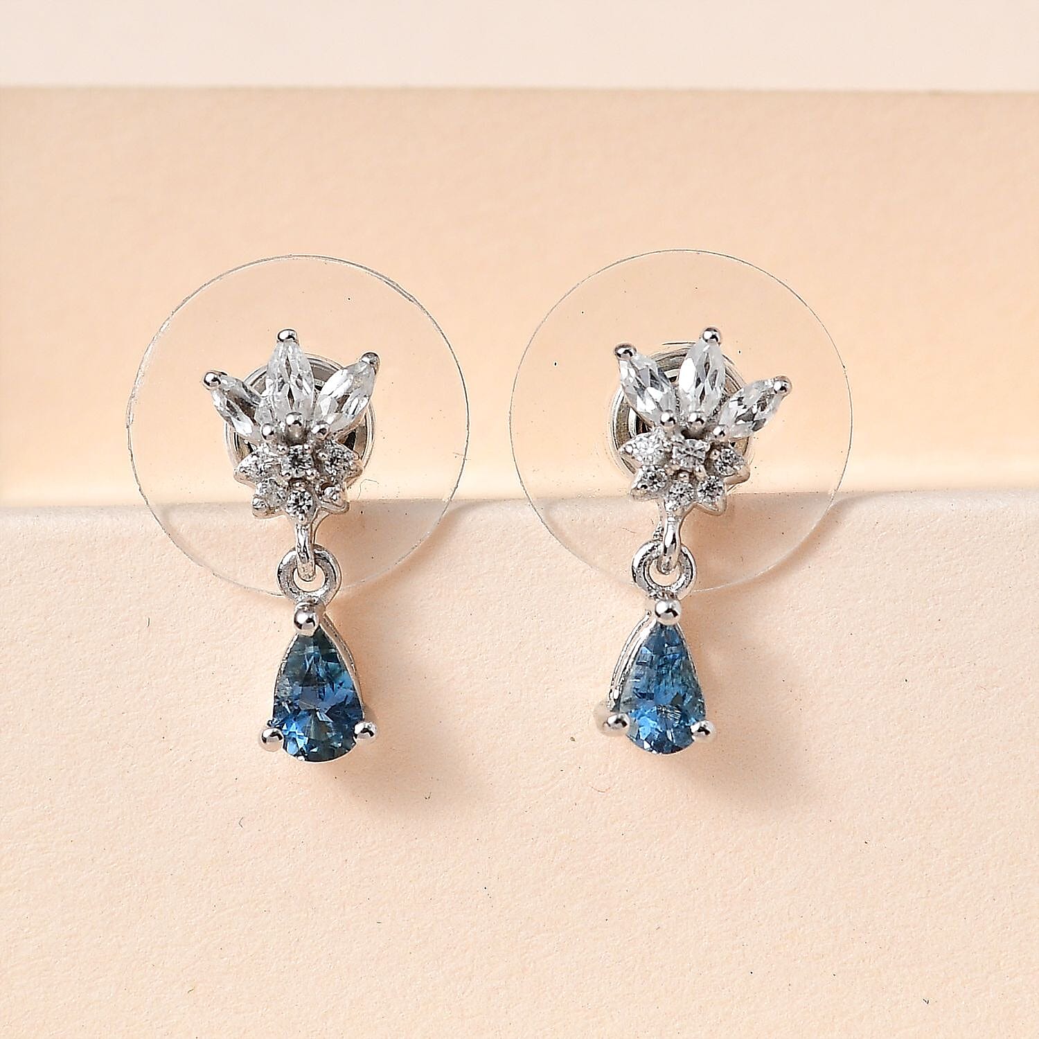 Santa Maria Aquamarine and White Zircon Dangle Earrings in Platinum Over Sterling Silver 0.75 ctw