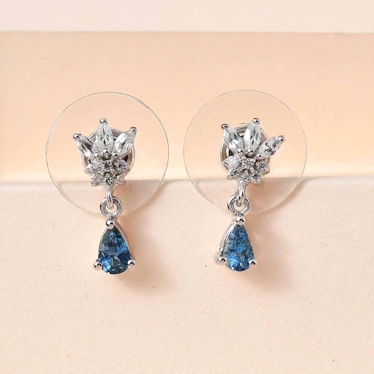 Santa Maria Aquamarine and White Zircon Dangle Earrings in Platinum Over Sterling Silver 0.75 ctw image number 1