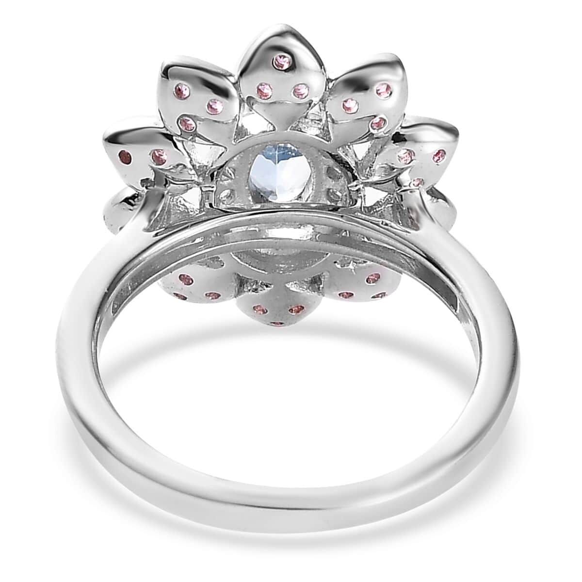 Santa Maria Aquamarine and Multi Gemstone Floral Ring in Platinum Over Sterling Silver (Size 10.0) 1.00 ctw image number 4