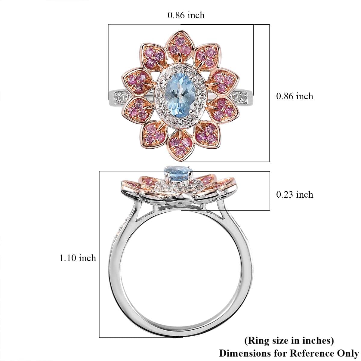 Santa Maria Aquamarine and Multi Gemstone Floral Ring in Platinum Over Sterling Silver (Size 10.0) 1.00 ctw image number 5