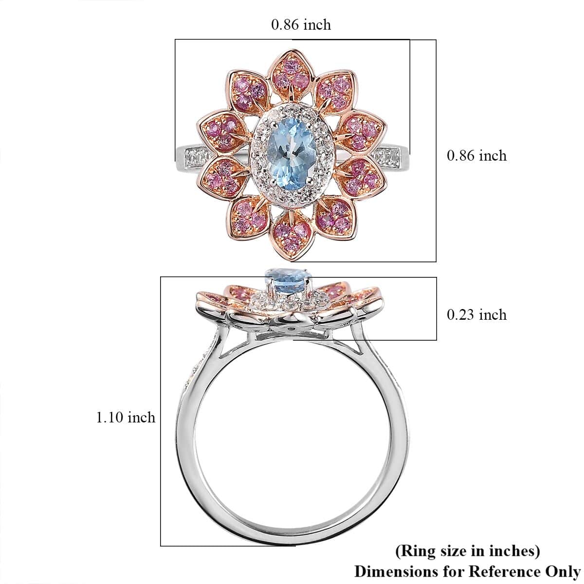 Santa Maria Aquamarine and Multi Gemstone Floral Ring in Platinum Over Sterling Silver (Size 6.0) 1.00 ctw image number 5