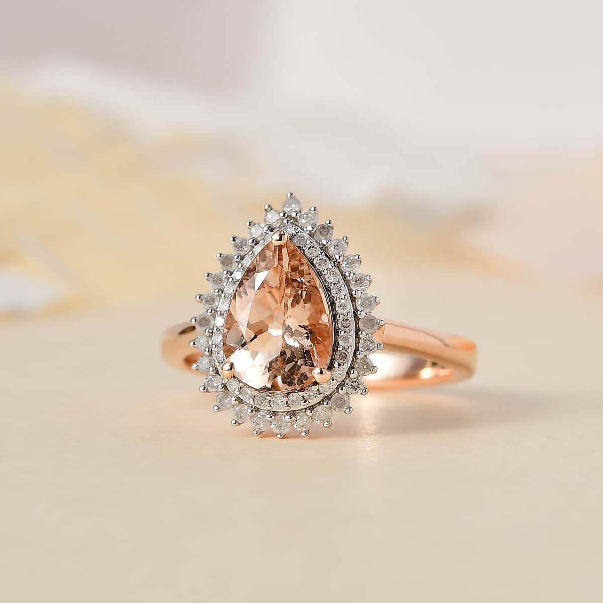 Luxoro AAA Marropino Morganite and G-H I3 Diamond 2.00 ctw Ring in 10K Rose Gold (Size 7.0) image number 1