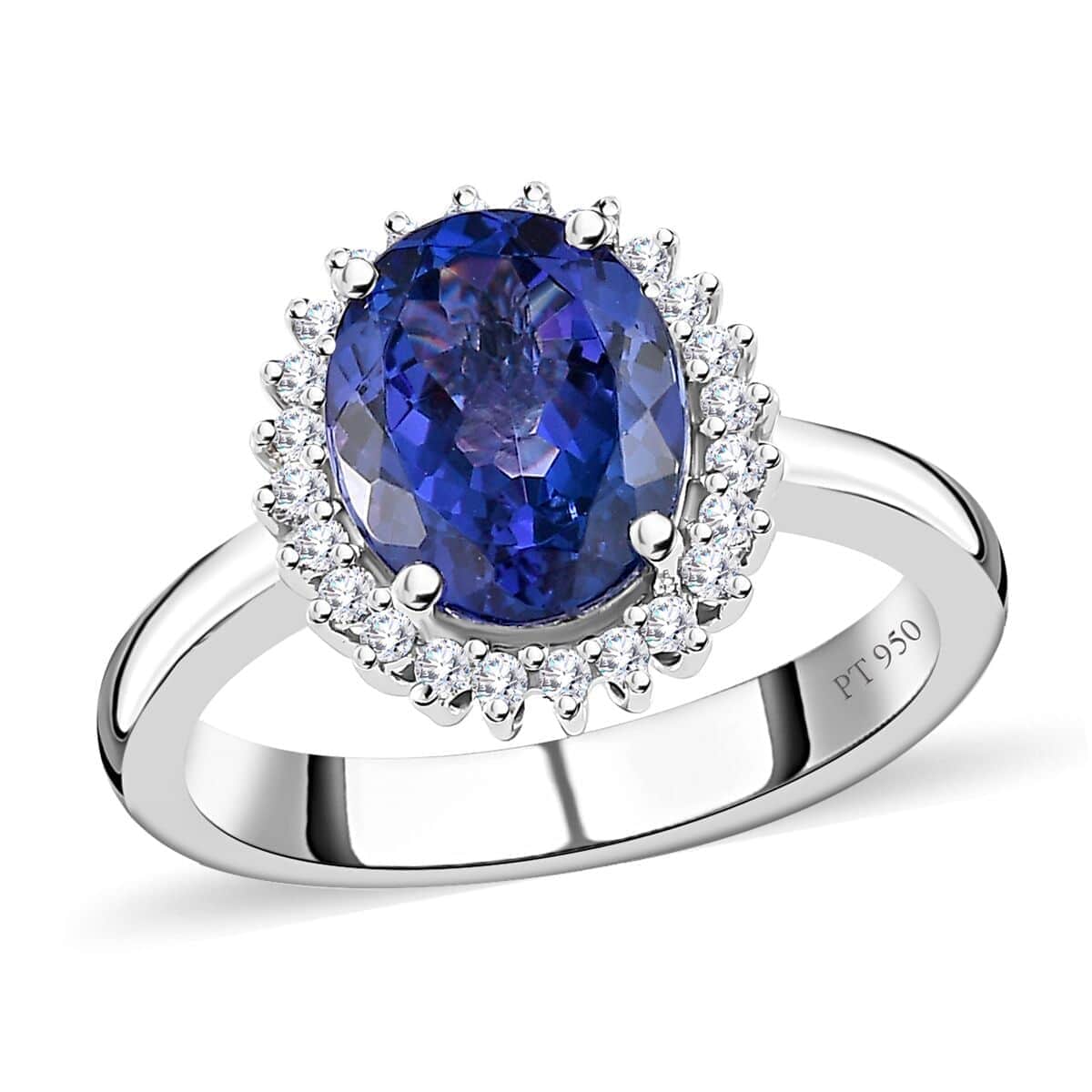 Rhapsody 950 Platinum AAAA Tanzanite and E-F VS Diamond Halo Ring (Size 7.0) 7.15 Grams 3.05 ctw image number 0