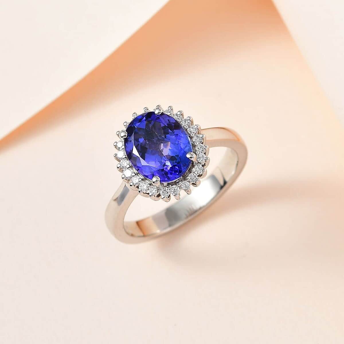 Rhapsody 950 Platinum AAAA Tanzanite and E-F VS Diamond Halo Ring (Size 7.0) 7.15 Grams 3.05 ctw image number 1