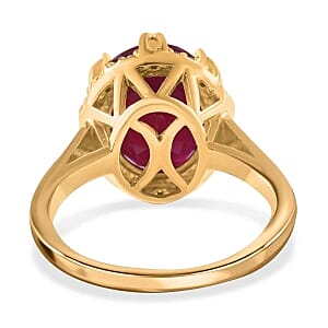 African Ruby and White Zircon7.36 ctw Ring in Vermeil Yellow Gold Over Sterling Silver (Size 10)