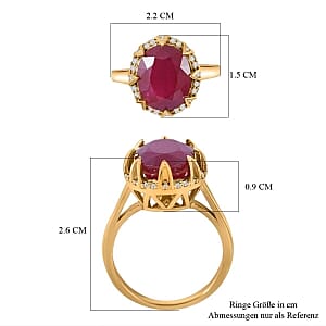 African Ruby and White Zircon7.36 ctw Ring in Vermeil Yellow Gold Over Sterling Silver (Size 10)