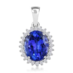 Rhapsody 950 Platinum AAAA Tanzanite and E-F VS Diamond Halo Pendant 3.00 ctw