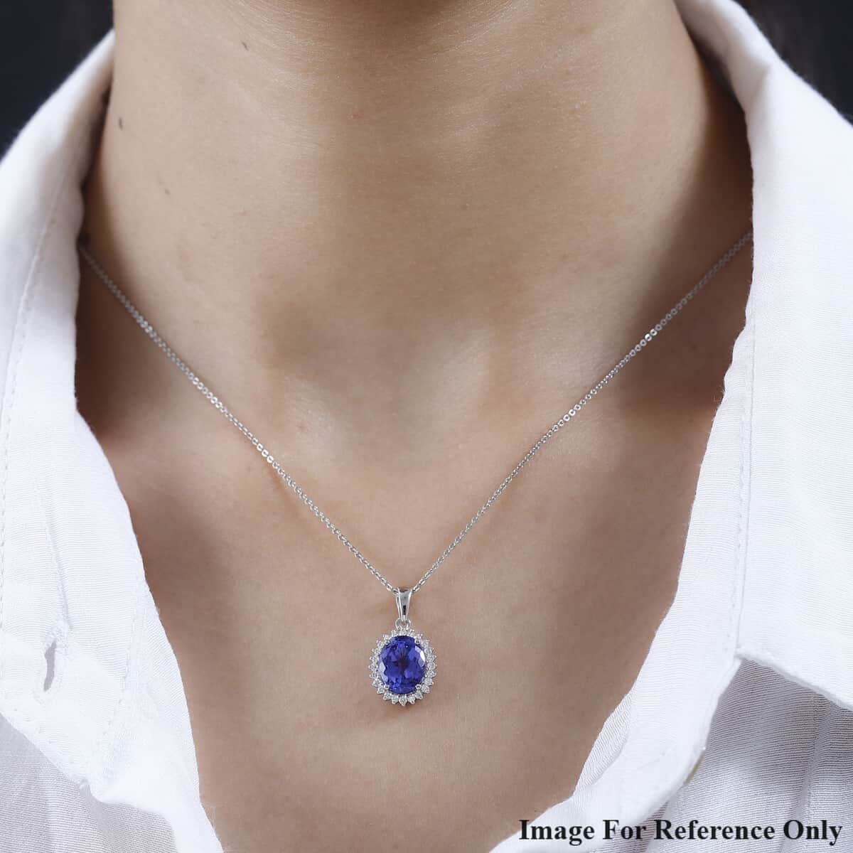 Rhapsody 950 Platinum AAAA Tanzanite and E-F VS Diamond Halo Pendant 3.00 ctw image number 2