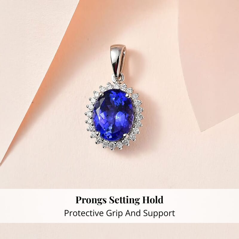 Rhapsody AAAA Tanzanite and E-F VS Diamond 3.00 ctw Halo Pendant without Chain in 950 Platinum