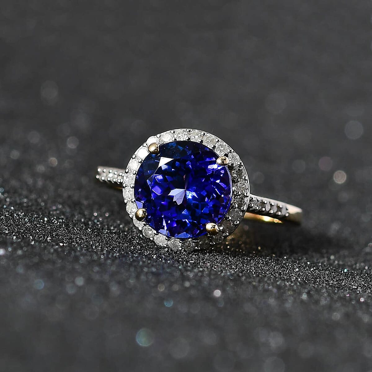 Luxoro 10K Yellow Gold AAA Tanzanite and G-H I3 Diamond Halo Ring (Size 7.0) 3.70 ctw image number 1
