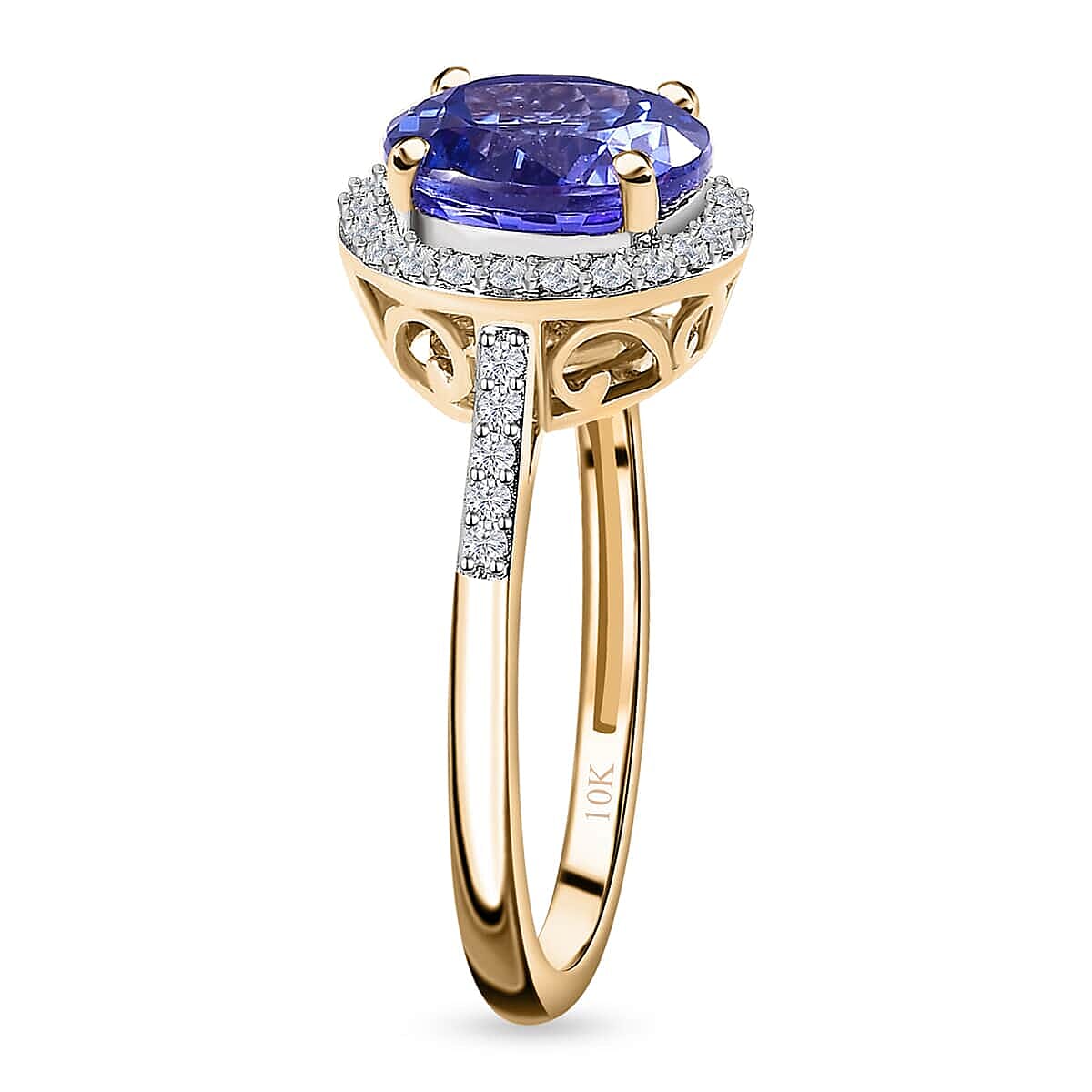 Luxoro 10K Yellow Gold AAA Tanzanite and G-H I3 Diamond Halo Ring (Size 7.0) 3.70 ctw image number 3