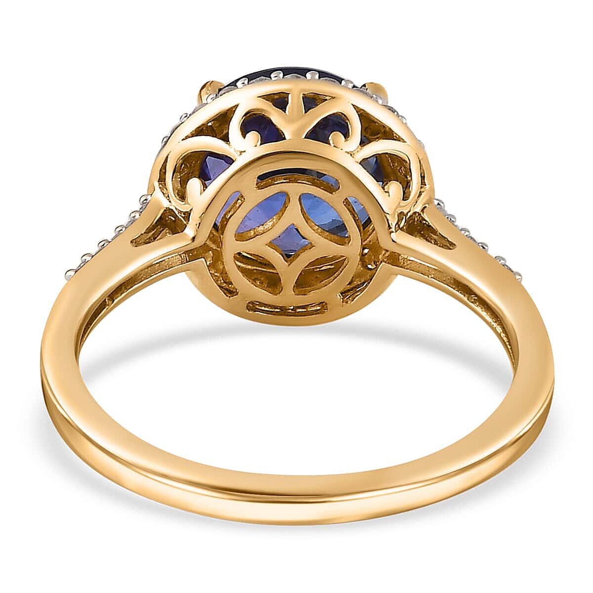 Luxoro 10K Yellow Gold AAA Tanzanite and G-H I3 Diamond Halo Ring (Size 7.0) 3.70 ctw image number 4