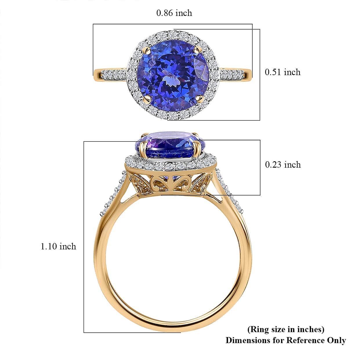 Luxoro 10K Yellow Gold AAA Tanzanite and G-H I3 Diamond Halo Ring (Size 7.0) 3.70 ctw image number 5