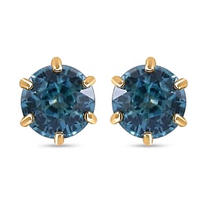 AAA Blue Zircon 2.00 ctw Earrings in 9K Yellow Gold