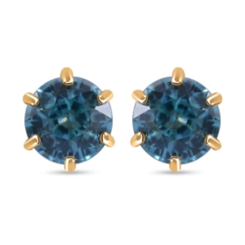 AAA Blue Zircon 2.00 ctw Earrings in 9K Yellow Gold