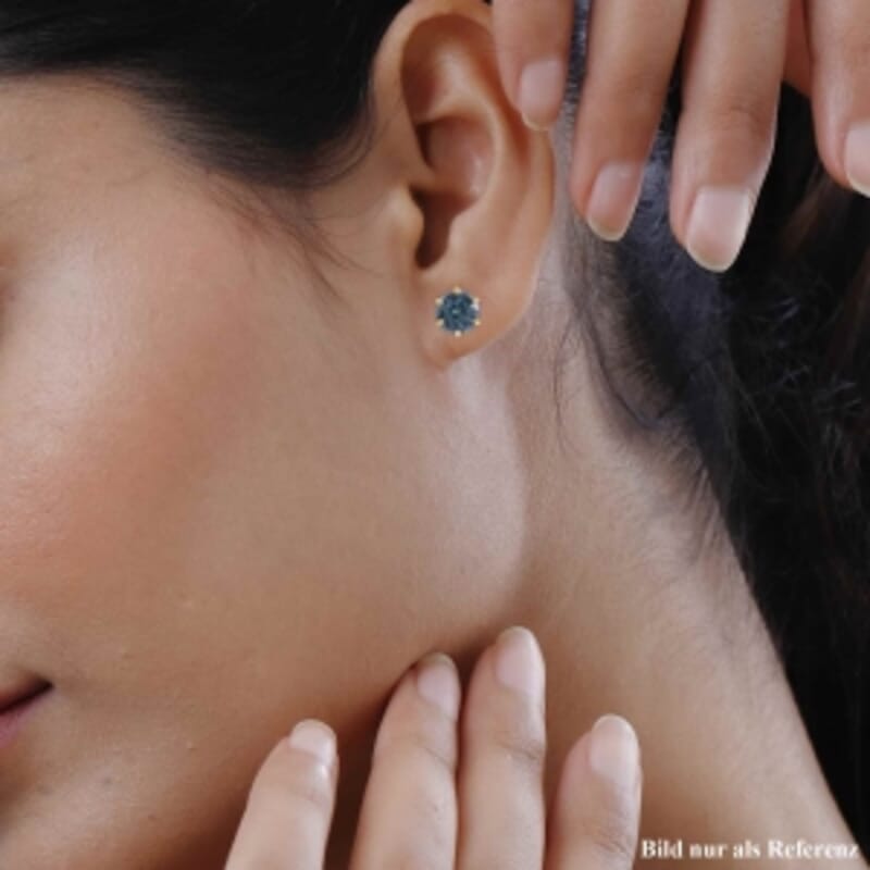 AAA Blue Zircon 2.00 ctw Earrings in 9K Yellow Gold