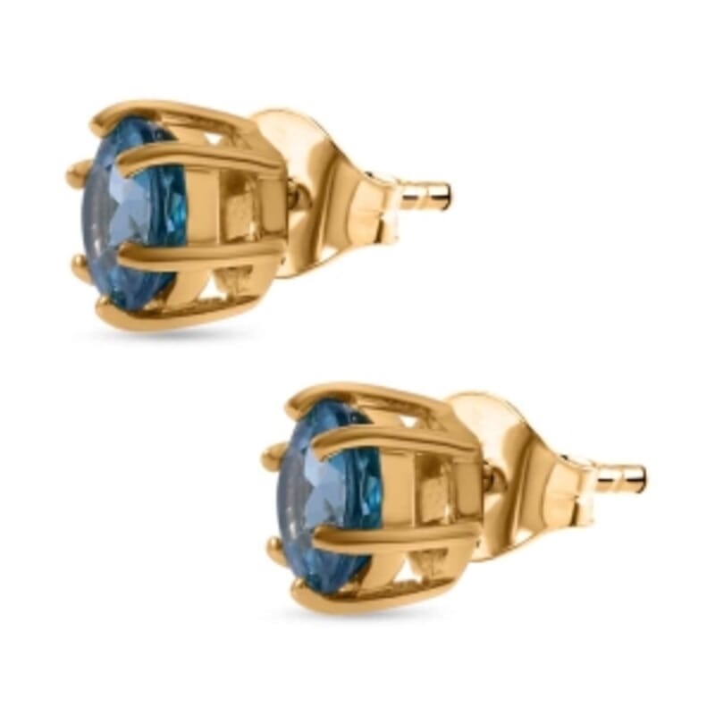 AAA Blue Zircon 2.00 ctw Earrings in 9K Yellow Gold
