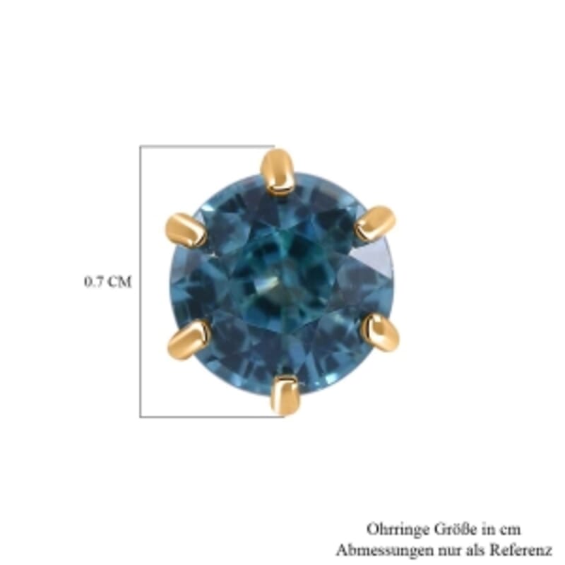 AAA Blue Zircon 2.00 ctw Earrings in 9K Yellow Gold