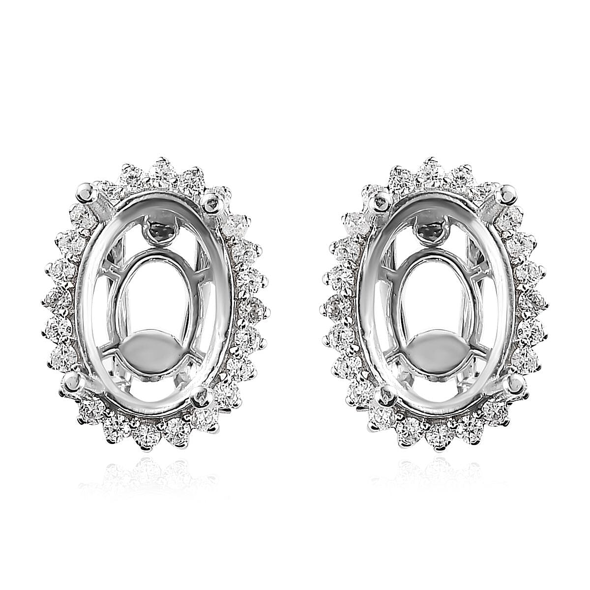 White Zircon Mounting Stud Earrings in Platinum Over Sterling Silver 0.85 ctw